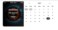 A calendar app with a daily schedule panel beside a month grid with event dots.
