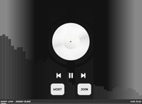 A dark music player with a white vinyl record, playback buttons, Host and Join buttons and gray audio-visualizer bars.