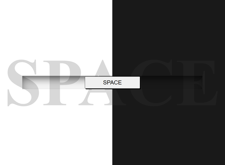 A start screen split into black and white halves with the word SPACE in large type.