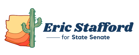 Campaign logo: a layered orange Arizona outline with a saguaro and the words Eric Stafford for State Senate.